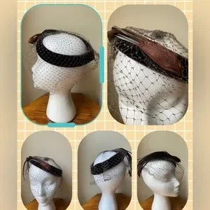 Vintage 1930s Formal Hat feathers with Veil Headband with Made in the USA made in USA | Accessories | Vintage 93s Formal Hat Feathers  main image 2